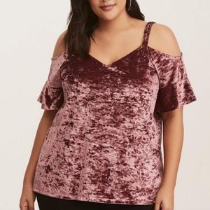 TORRID Womens Plum Velvet Cold Shoulder Top 00/MEDIUM